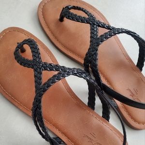 Black and tan braided sandals